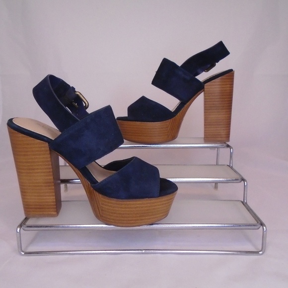 Aldo Shoes - ALDO BLUE SUEDE PLATFORM ANKLE STRAP OPEN TOP HEEL